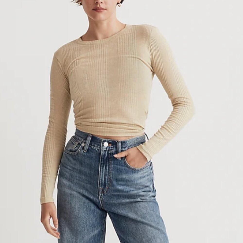 VARIEGATED RIBBED CREWNECK LONG-SLEEVE TEE